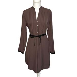 Motivi shirt dress with belt long sleeves brown black made in Italy